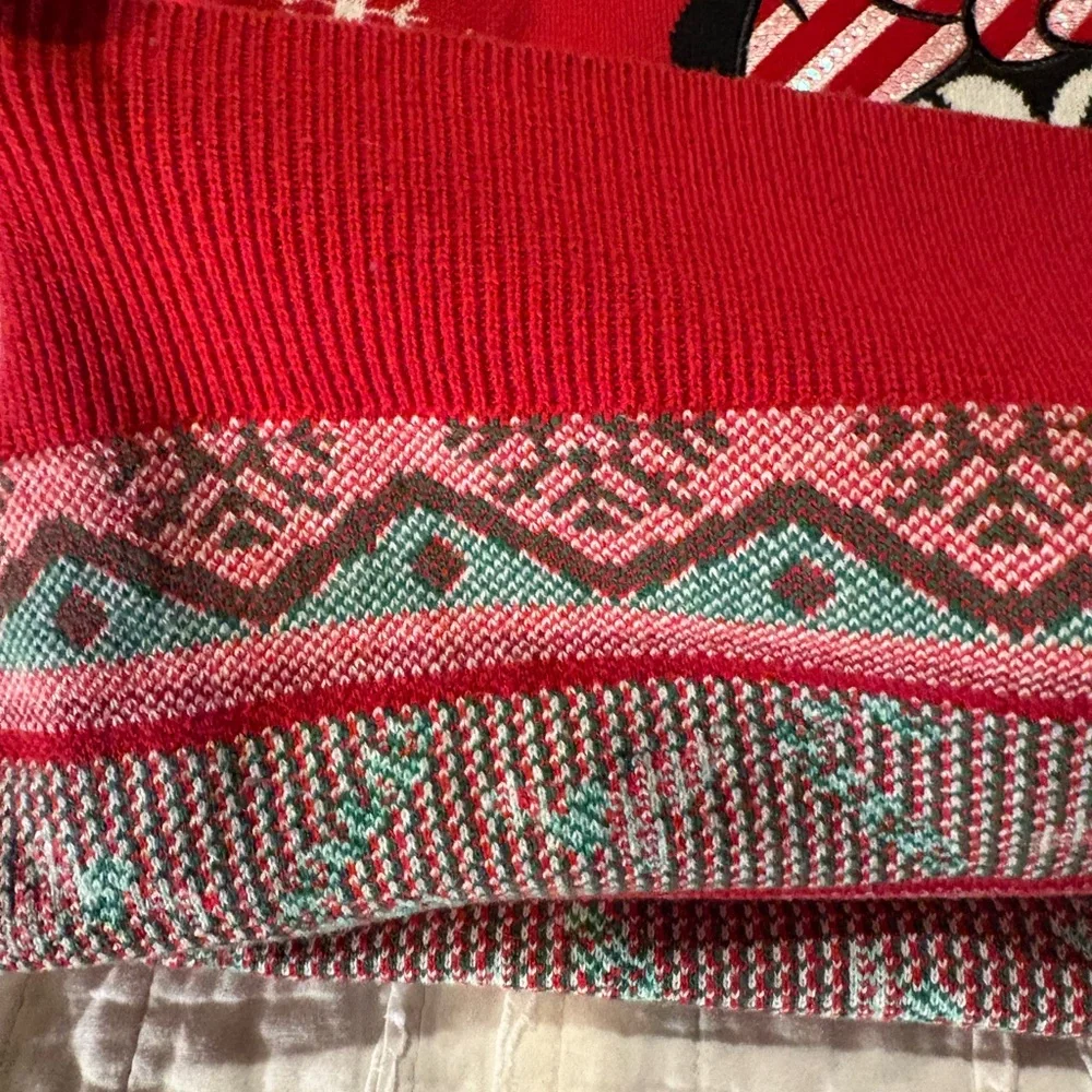 Disney Women's Festive Red and Green Minnie Sweater